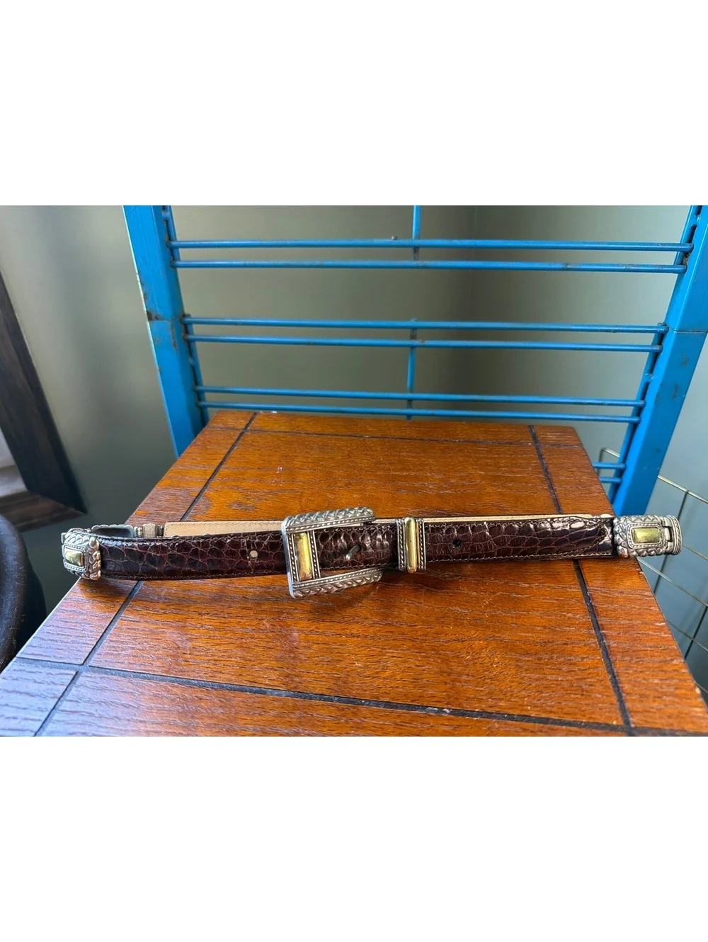 Brighton Brown Croc-Embossed Leather Belt with Decorative Buckle